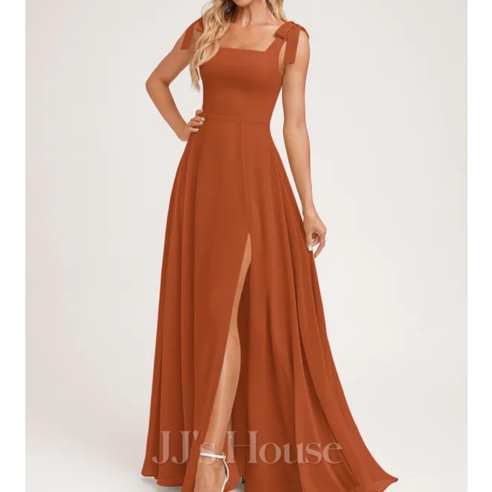 JJs House Rust Bow-Shoulder Maxi Dress with Front Slit